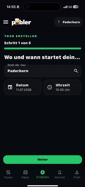 Animierte Vorschau: Kneipentour in der publer App erstellen